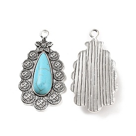 Alloy Pendants, with Synthetic Turquoise, Teardrop Charms