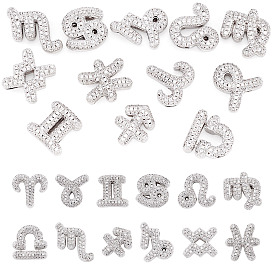 12Pcs 12 Styles Twelve Constellations Brass Micro Pave Clear Cubic Zirconia Pendants, Cadmium Free & Lead Free, Long-Lasting Plated, Rack Plating