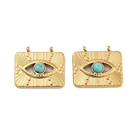 Ion Plating(IP) 304 Stainless Steel Pendants, Synthetic Turquoise Rectangle with Eye Charms, Real 18K Gold Plated