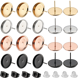 40 шт. 4 цветные плоские круглые 304 серьги-гвоздики из нержавеющей стали, с 50 пластиковыми ушными гайками