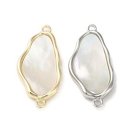 Brass Irregular Egg Connector Charms, with Natural White Shell