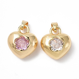 Brass Micro Pave Cubic Zirconia Charms, Real 18K Gold Plated, Heart Charm