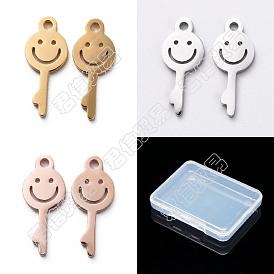 Unicraftale 18Pcs 3 Colors  Vacuum Plating 304 Stainless Steel Charms, Cut-Out, Manual Polishing, Hollow, Key with Smiling face