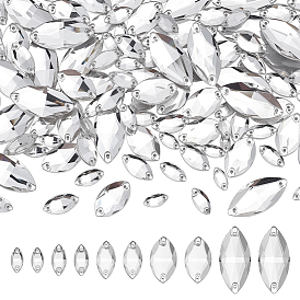 120шт 5 стили пришить стразы, стекло горный хрусталь, аксессуары для одежды, граненые, 2 звенья с отверстиями, плоская спинка с покрытием