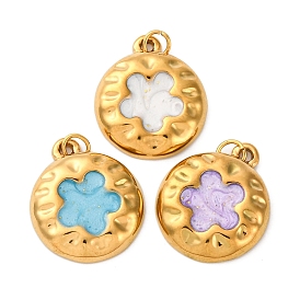 304 нержавеющей стальной эмали подвески, с целью перехода в кольце, ионное покрытие (ip), плоская круглая с подвеской в виде цветка, реальный 18 k позолоченный