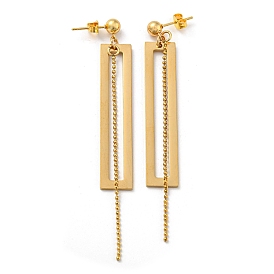 Vacuum Plating Golden 304 Stainless Steel Rectangle Dangle Stud Earrings, Chains Tassel Earrings