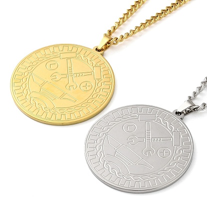 304 ожерелья с подвесками-цепочками из нержавеющей стали, плоский круглый с рисунком инструментов