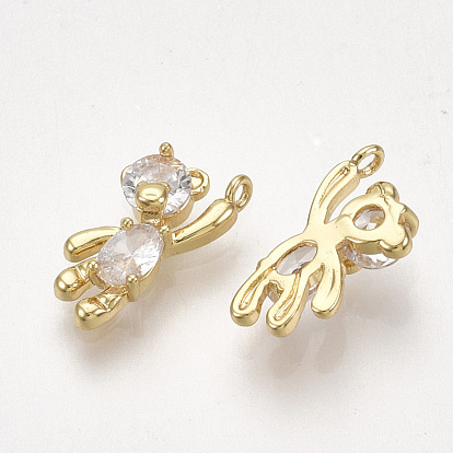 Brass Cubic Zirconia Charms, Bear, Clear