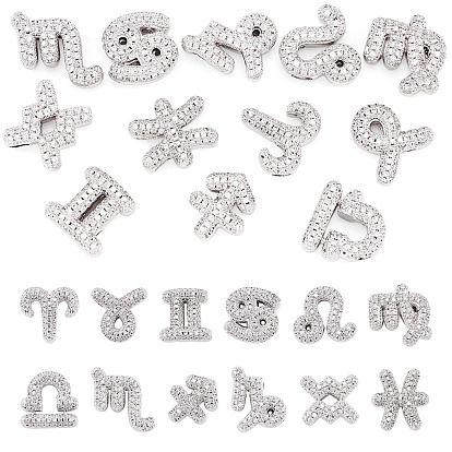 12Pcs 12 Styles Twelve Constellations Brass Micro Pave Clear Cubic Zirconia Pendants, Cadmium Free & Lead Free, Long-Lasting Plated, Rack Plating