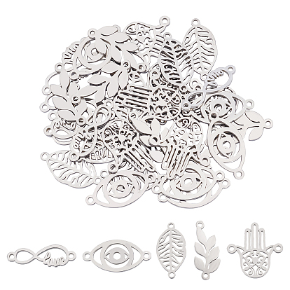 40Pcs 5 Style 304 Stainless Steel Links Connectors, Laser Cut, Mixed Shapes
