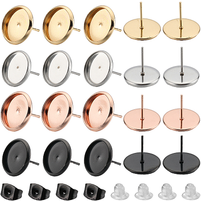 40 шт. 4 цветные плоские круглые 304 серьги-гвоздики из нержавеющей стали, с 50 пластиковыми ушными гайками