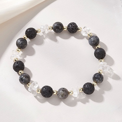 Женские эластичные браслеты из натурального кварца, лавового камня и ларвикита, круглые, с Гальваническим немагнитных синтетическими гематита бисера