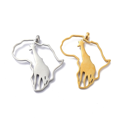 304 Stainless Steel Pendants, Africa Map with Giraffe Pattern