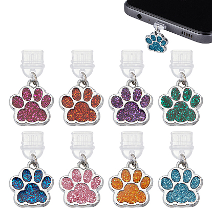 8шт 8 стили пластиковые мобильные пылезащитные заглушки, с эмалированными подвесками в виде отпечатка лапы, платина