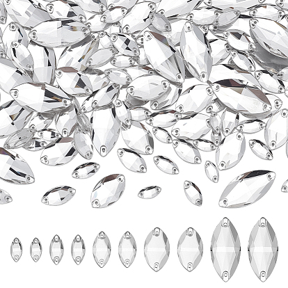 120шт 5 стили пришить стразы, стекло горный хрусталь, аксессуары для одежды, граненые, 2 звенья с отверстиями, плоская спинка с покрытием