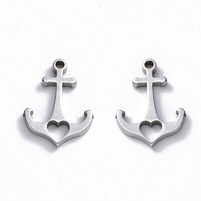 304 Stainless Steel Charms, Laser Cut, Anchor with Heart