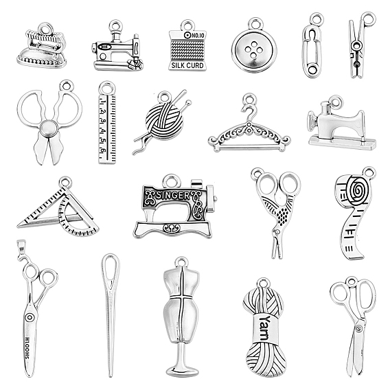 80 pcs 20 styles pendentifs en alliage de style tibétain, breloques pour outils de couture