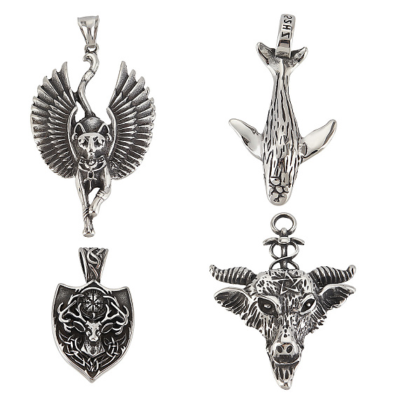 4 шт. 4 стиль 304 большие подвески из нержавеющей стали, щит и бафомет и бастет и форма кита