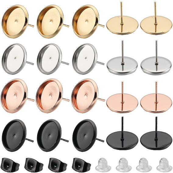 40 шт. 4 цветные плоские круглые 304 серьги-гвоздики из нержавеющей стали, с 50 пластиковыми ушными гайками