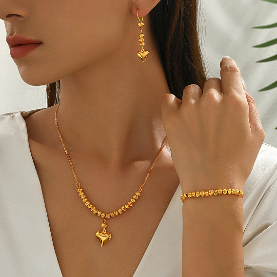 Комплекты из латунных браслетов, серег и ожерелий в форме сердца для женщин