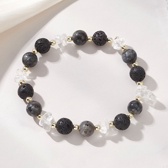 Женские эластичные браслеты из натурального кварца, лавового камня и ларвикита, круглые, с Гальваническим немагнитных синтетическими гематита бисера