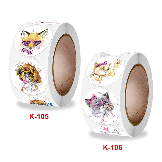 Round Paper Cute Pet Cartoon Sticker Rolls, Decorative Sealing Stickers for Gifts, Party, Kid's Art Craft