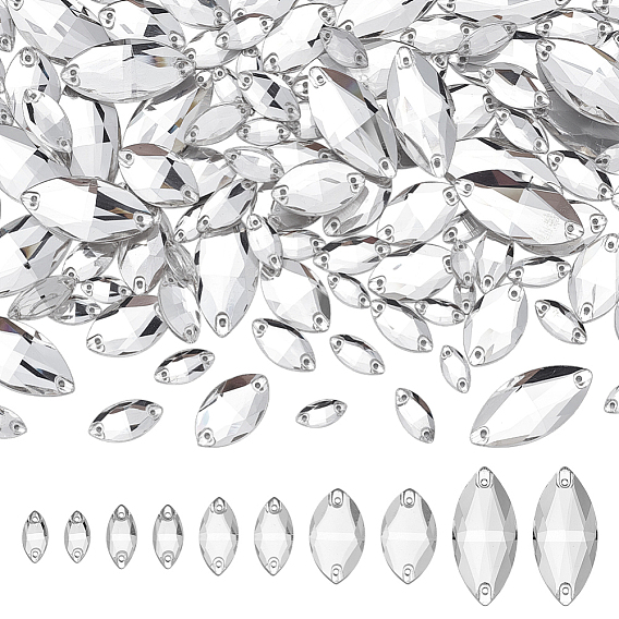 120шт 5 стили пришить стразы, стекло горный хрусталь, аксессуары для одежды, граненые, 2 звенья с отверстиями, плоская спинка с покрытием