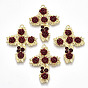 Rack Plating Alloy Pendants, with ABS Plastic and Rhinestone, Cadmium Free & Lead Free, Cross with Dark Red Rose Flower