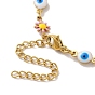 304 Stainless Steel Anklet, Enamel Copper Multicolor Daisy Flower with Evil Eye Chain for Women