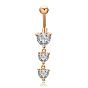 Real 18K Gold Plated Brass Cubic Zirconia Navel Ring Belly Rings, 44x9mm