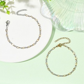 2Pcs 2 Colors 304 Stainless Steel Figaro Chains Bracelet Sets