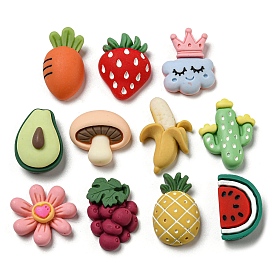 Cartoon Fruit Opaque Resin Cabochons, for Jewelry Making, Flat Back