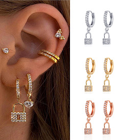 Chic Long French Style Lock Zirconia Earrings for Women - Elegant European Fashion Jewelry