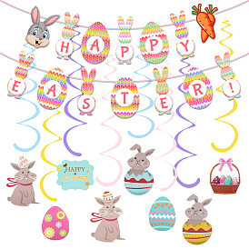 Easter Theme Paper Flags, Rabbit & Egg Hanging Banners, for Party Home Decorations