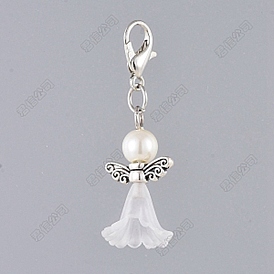 50 Décorations pendentifs en acrylique, alliage et perles de verre, avec alliage homard fermoirs pince