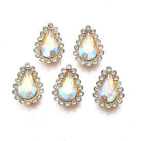 Sew on Rhinestone, Glass Rhinestone, with Iron Prong Settings, AB Color Plated, Faceted, Teardrop