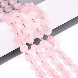 Природного розового кварца нитей бисера, плоско-круглые, граненые, с бисером