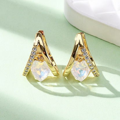 Серьги-кольца в форме сердца из латуни с микропаве из кубического циркония, без никеля 