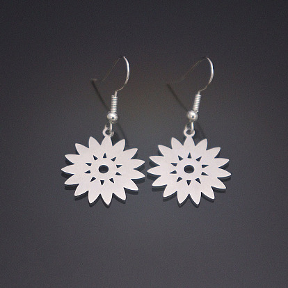 304 Stainless Steel Dangle Earrings for Women, Flower