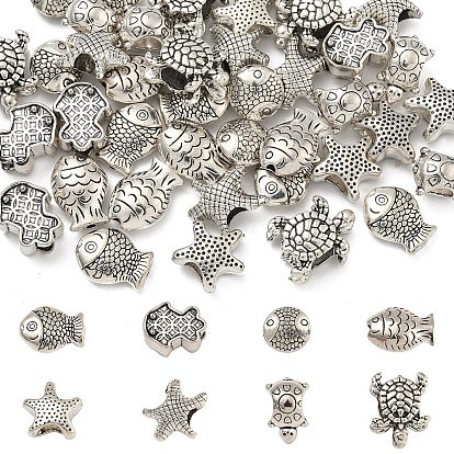 40 шт 8 стили бусины из сплава в тибетском стиле, с европейскими бисера, океанские животные