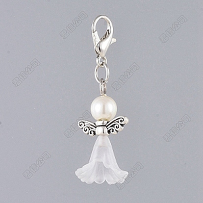 50 Décorations pendentifs en acrylique, alliage et perles de verre, avec alliage homard fermoirs pince