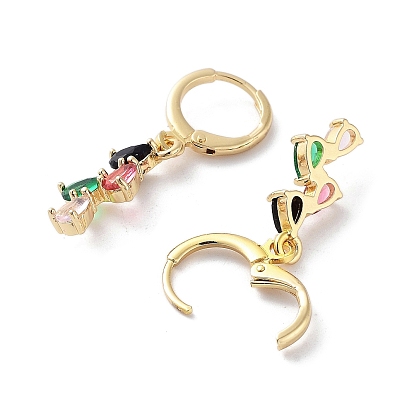 Rack Plating Brass Leverback Earrings, Teardrop Cubic Zirconia Dangle Earring for Women, Golden