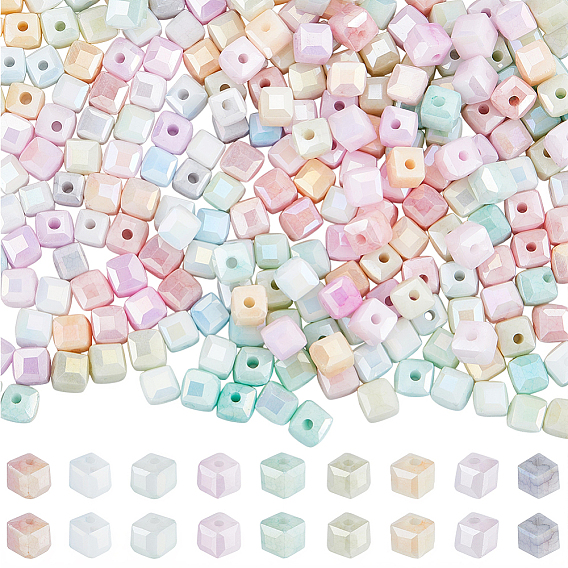 360Pcs 9 Colors Anti-Tarnish Electroplate Glass Beads Strands, Imitation Gemstone, Cube, AB Color Plated, Faceted, Two Tone