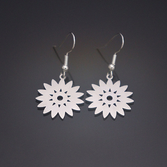 304 Stainless Steel Dangle Earrings for Women, Flower