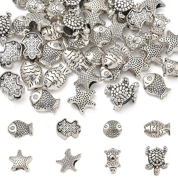 40 шт 8 стили бусины из сплава в тибетском стиле, с европейскими бисера, океанские животные