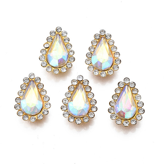 Nähen auf Rhinestone, Glas Strass, mit eisernen Krappenfassungen, ab Farbe plattiert, facettiert, Träne