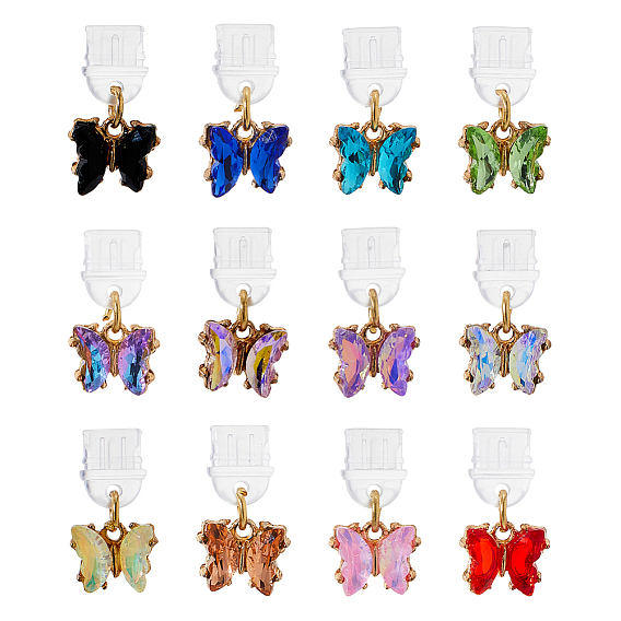 12шт 12 цвета ПВХ мобильные пылезащитные заглушки, с подвесками-бабочками из сплава стекла, золотой свет