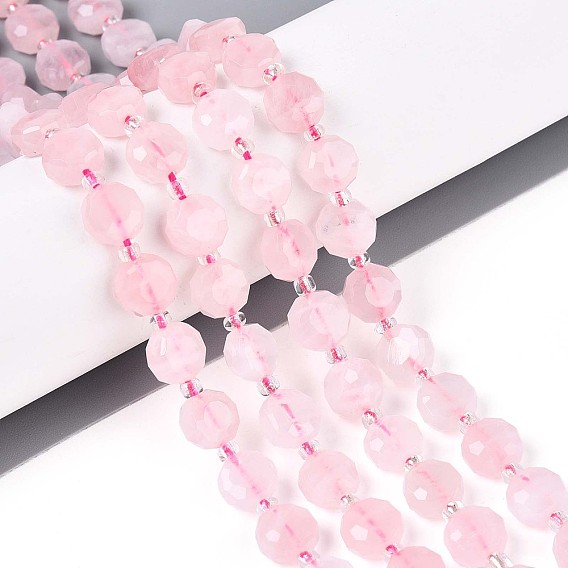 Природного розового кварца нитей бисера, плоско-круглые, граненые, с бисером