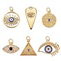 6Pcs 6 Style Brass Micro Pave Cubic Zirconia Pendants, Long-Lasting Plated, with Enamel, Cadmium Free & Lead Free, Mixed Shape