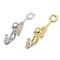 Brass Micro Pave Clear Cubic Zirconia Pendants, Cat Shape with Heart Charms, Rack Plating, Long-Lasting Plated, Cadmium Free & Lead Free